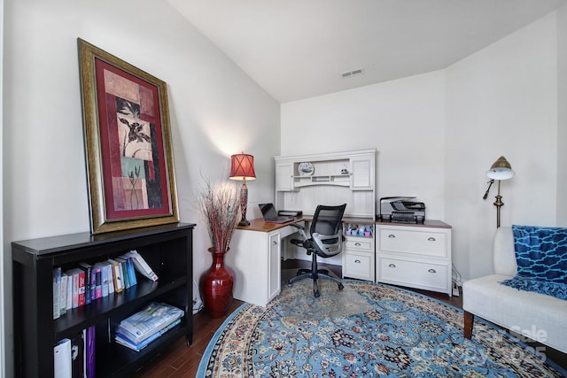 office area featuring visible vents and wood finished floors