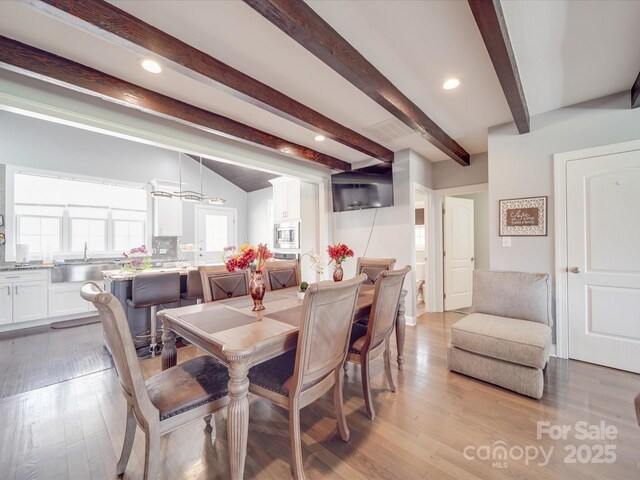 605 Allen Way, Indian Trail, NC 28079 - dining area featuring beam ceiling, light wood finished floors, and recessed lighting
