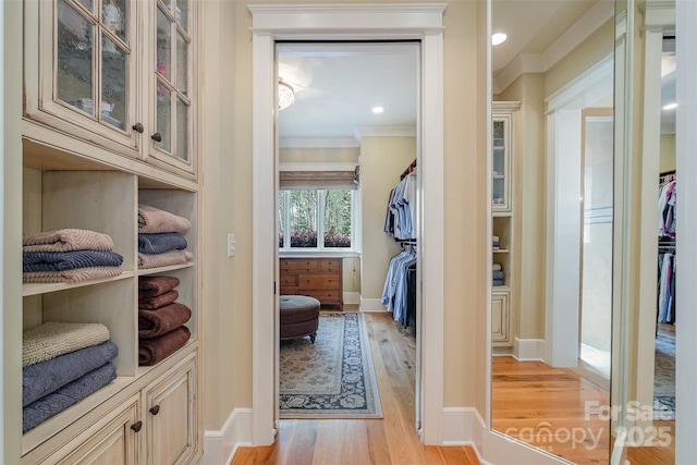 spacious closet featuring light wood-style flooring