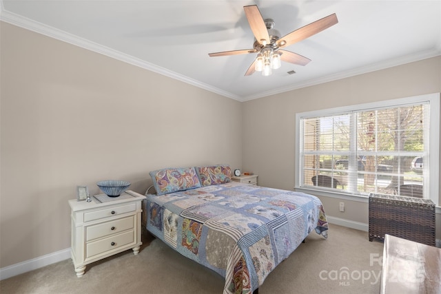 2783 Clover Rd NW, Concord, NC 28027 - bedroom featuring ornamental molding, light carpet, and a ceiling fan
