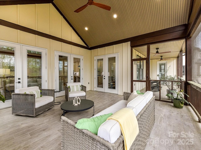 911 Abilene Ln, Fort Mill, SC 29715 - sunroom / solarium featuring french doors, a ceiling fan, and vaulted ceiling