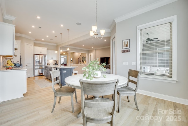 6207 Majesty Ct, Fort Mill, SC 29707 - dining space with a chandelier, baseboards, ornamental molding, recessed lighting, and light wood-style floors