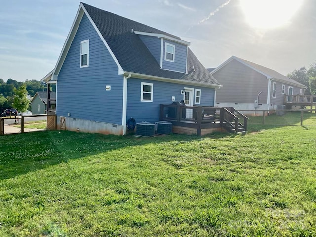 134 Upper Gateway Cir, Rutherfordton, NC 28139 - back of house featuring a wooden deck, roof with shingles, and central AC