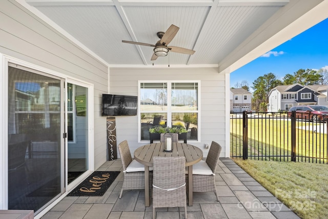 7313 Glenroe Dr, Huntersville, NC 28078 - view of patio / terrace featuring ceiling fan, outdoor dining area, and a residential view