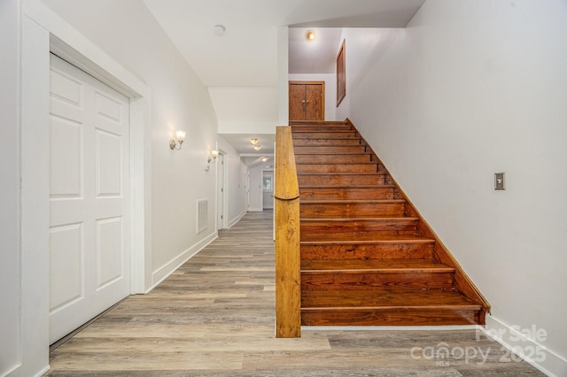 128 Allenton St, Norwood, NC 28128 - stairs with visible vents, baseboards, and wood finished floors
