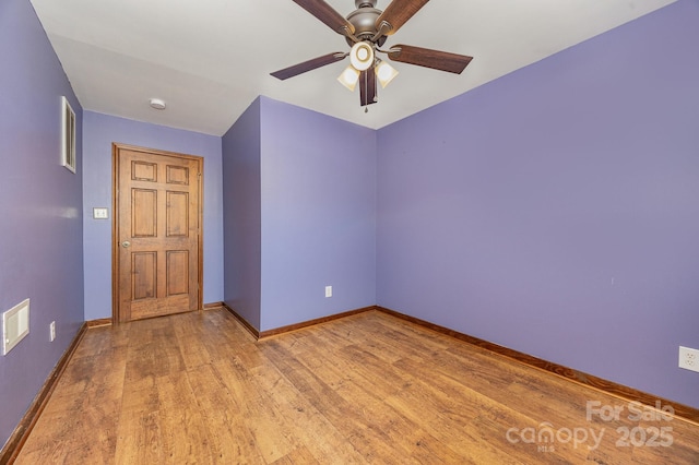 128 Allenton St, Norwood, NC 28128 - empty room with visible vents, baseboards, light wood-type flooring, and a ceiling fan