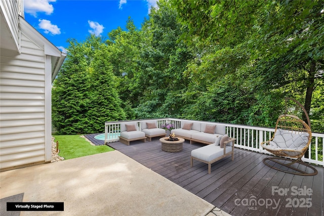 20827 Brinkley St, Cornelius, NC 28031 - wooden terrace featuring an outdoor hangout area