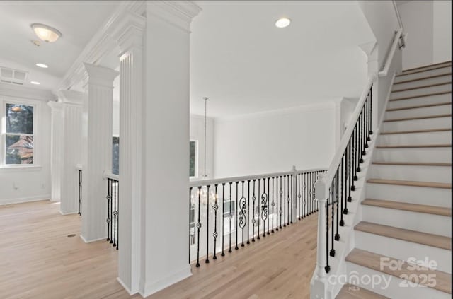15009 Lisha Ln, Charlotte, NC 28277 - stairway with visible vents, wood finished floors, and recessed lighting