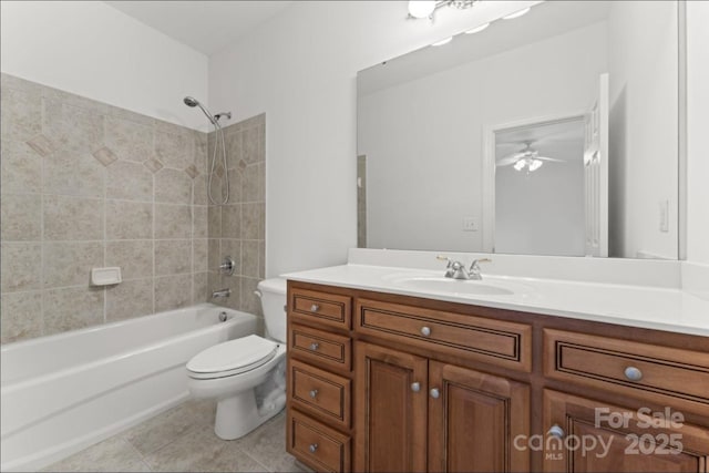 15009 Lisha Ln, Charlotte, NC 28277 - bathroom featuring toilet, vanity, a ceiling fan, shower / washtub combination, and tile patterned flooring