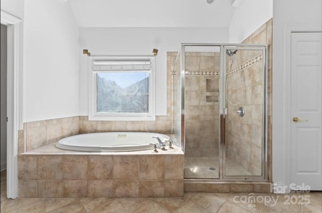 15009 Lisha Ln, Charlotte, NC 28277 - full bath with a stall shower, tile patterned flooring, and a garden tub
