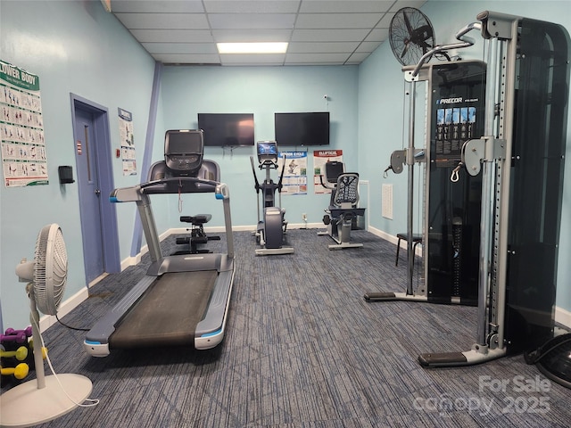 301 Pinnacle Inn Rd Unit 3219, Beech Mountain, NC 28604 - gym featuring carpet flooring, a paneled ceiling, and baseboards