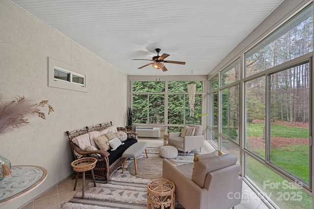 sunroom featuring an outdoor living space and ceiling fan