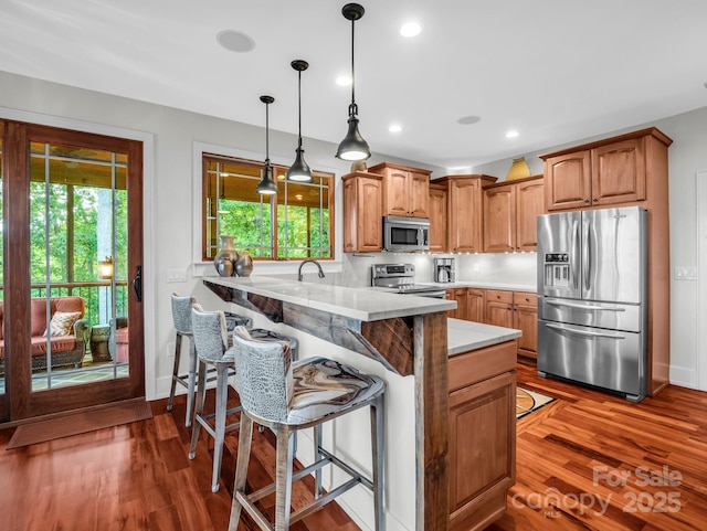 556 High Pines Loop, Lake Lure, NC 28746 - kitchen featuring stainless steel appliances, healthy amount of natural light, dark wood-style floors, and recessed lighting