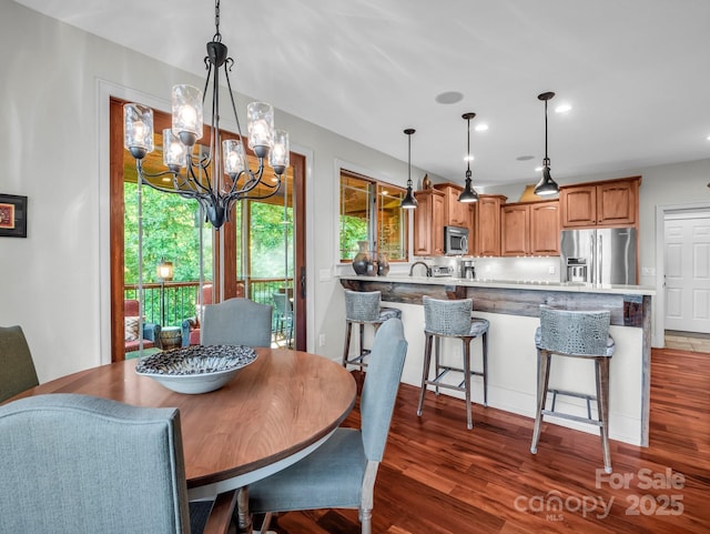 556 High Pines Loop, Lake Lure, NC 28746 - dining area with a chandelier, wood finished floors, and recessed lighting