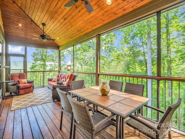 556 High Pines Loop, Lake Lure, NC 28746 - sunroom / solarium with ceiling fan, vaulted ceiling, and outdoor dining area