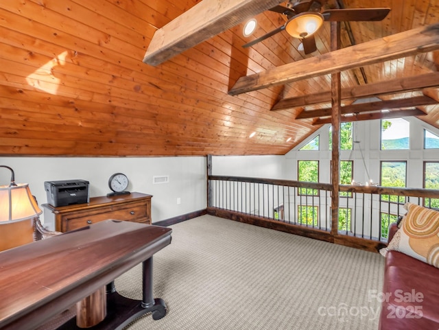 556 High Pines Loop, Lake Lure, NC 28746 - carpeted home office featuring a ceiling fan, baseboards, and wooden ceiling