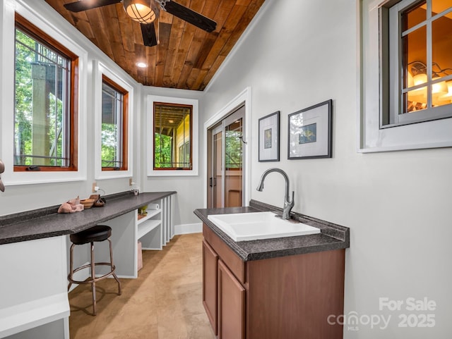 556 High Pines Loop, Lake Lure, NC 28746 - kitchen with a sink, wooden ceiling, plenty of natural light, and dark countertops