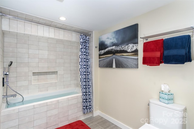 107 Cherry St, Black Mountain, NC 28711 - full bathroom with recessed lighting, toilet, wood finished floors, tiled shower / bath combo, and baseboards