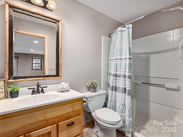 575 Twin Brook Dr, Waynesville, NC 28785 - bathroom with toilet, vanity, and shower / tub combo with curtain