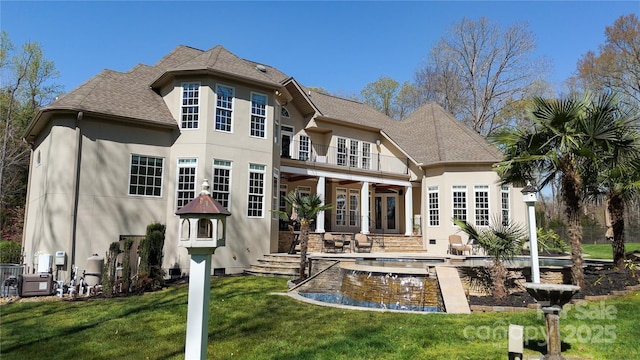 2017 Colorado Ct, Lancaster, SC 29720 - rear view of property with french doors, stucco siding, a patio area, and a yard