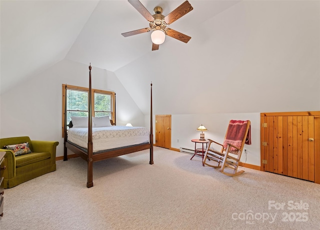 1192 Rockdale Rd, Whittier, NC 28789 - carpeted bedroom featuring baseboards, vaulted ceiling, and baseboard heating