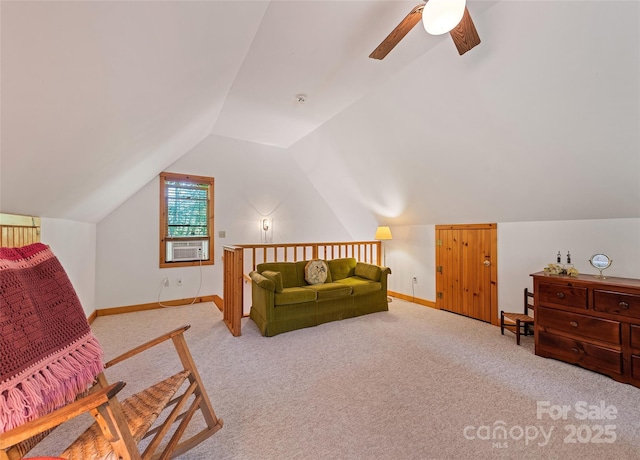 1192 Rockdale Rd, Whittier, NC 28789 - interior space featuring carpet floors, a ceiling fan, baseboards, and vaulted ceiling