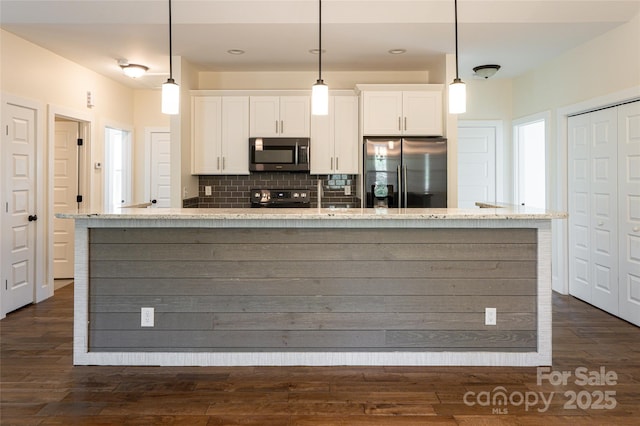 220 Mount Allen Heights, Black Mountain, NC 28711 - kitchen with appliances with stainless steel finishes, backsplash, white cabinetry, a large island, and recessed lighting