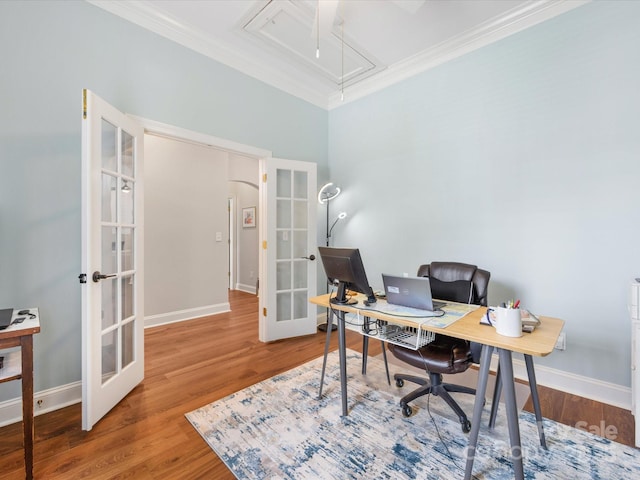 4148 Cedar Point Ave, Matthews, NC 28104 - office space featuring french doors, attic access, crown molding, and wood finished floors