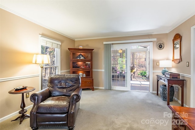 10028 Bora Bora Dr, Tega Cay, SC 29708 - living area with baseboards, carpet flooring, ornamental molding, and visible vents