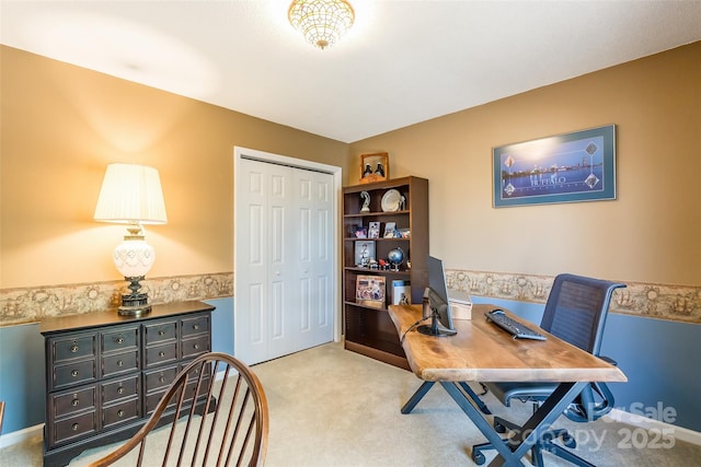 10028 Bora Bora Dr, Tega Cay, SC 29708 - home office with light carpet and a wainscoted wall