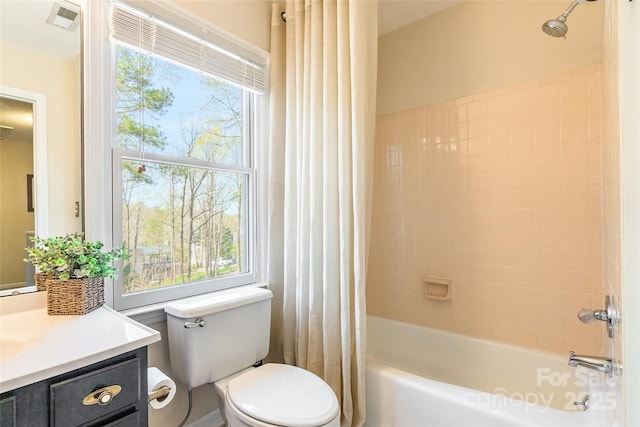 10028 Bora Bora Dr, Tega Cay, SC 29708 - bathroom featuring toilet, vanity, shower / bath combo, and visible vents
