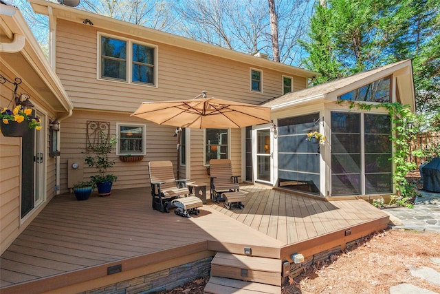 10028 Bora Bora Dr, Tega Cay, SC 29708 - wooden deck with a sunroom