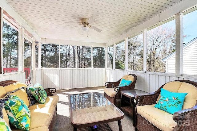 7925 Woodmere Dr, Harrisburg, NC 28075 - sunroom featuring an outdoor hangout area and a ceiling fan