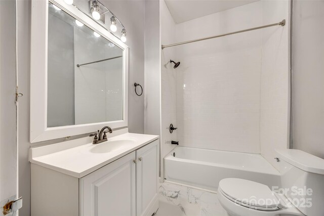113 Hemphill Ave, Chester, SC 29706 - bathroom featuring marble finish floor, vanity, toilet, and bathing tub / shower combination