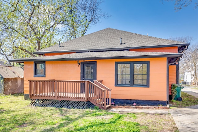 113 Hemphill Ave, Chester, SC 29706 - rear view of house featuring roof with shingles, a deck, crawl space, and a yard
