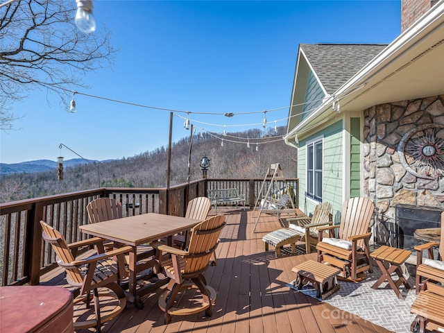 288 Hawks Point Dr, Zirconia, NC 28790 - wooden terrace featuring a mountain view and outdoor dining space