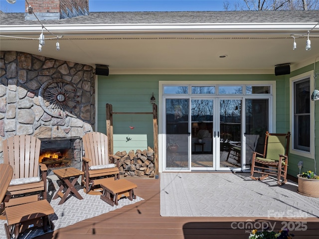 288 Hawks Point Dr, Zirconia, NC 28790 - deck with french doors and a fireplace