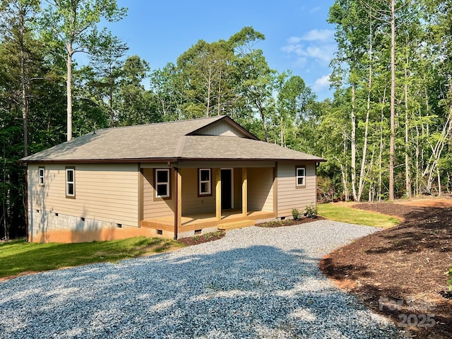 371 Amber Oaks Dr, Rutherfordton, NC 28139 - view of front of property featuring crawl space, a porch, roof with shingles, and driveway