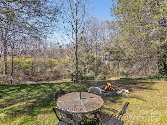 view of yard with an outdoor fire pit