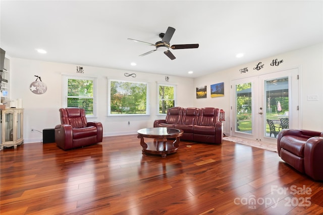 552 Odell School Rd, Concord, NC 28027 - living room featuring ceiling fan, wood finished floors, and recessed lighting