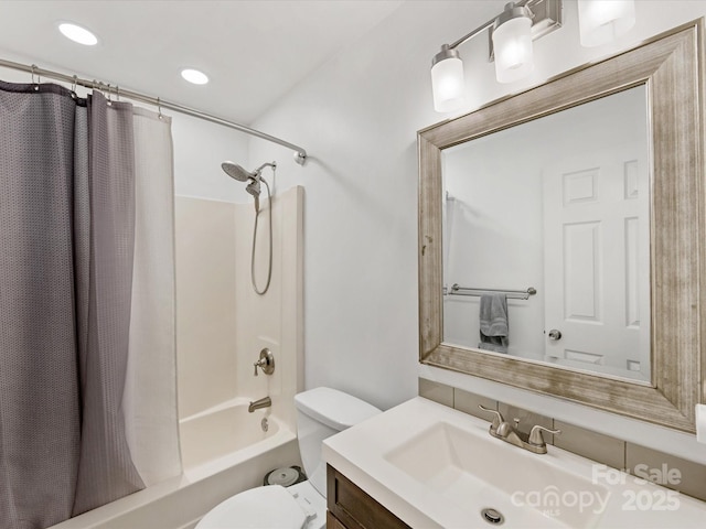 2214 Olde Chantilly Ct, Charlotte, NC 28205 - bathroom featuring toilet, vanity, and shower / tub combo with curtain