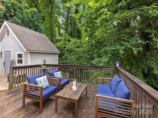 2214 Olde Chantilly Ct, Charlotte, NC 28205 - wooden terrace featuring an outdoor hangout area and an outdoor structure