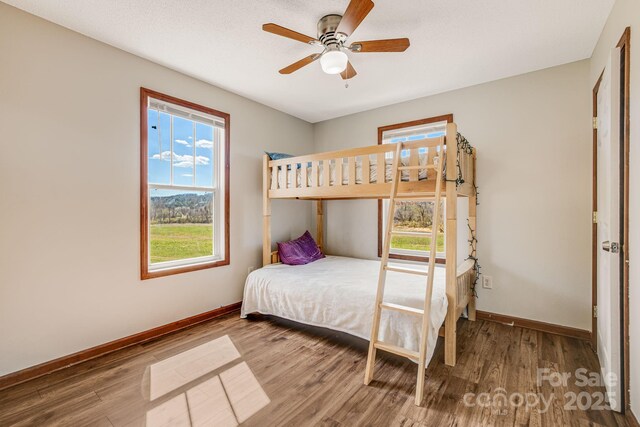 bedroom featuring multiple windows and wood finished floors