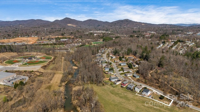 birds eye view of property with a mountain view
