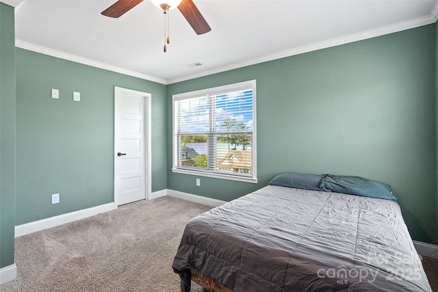 10270 Lakeshore Dr, Lancaster, SC 29720 - carpeted bedroom with crown molding, a ceiling fan, baseboards, and visible vents