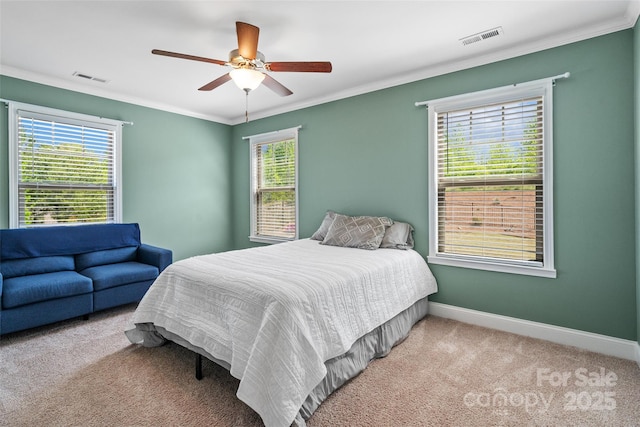 10270 Lakeshore Dr, Lancaster, SC 29720 - bedroom with baseboards, ornamental molding, carpet, and visible vents
