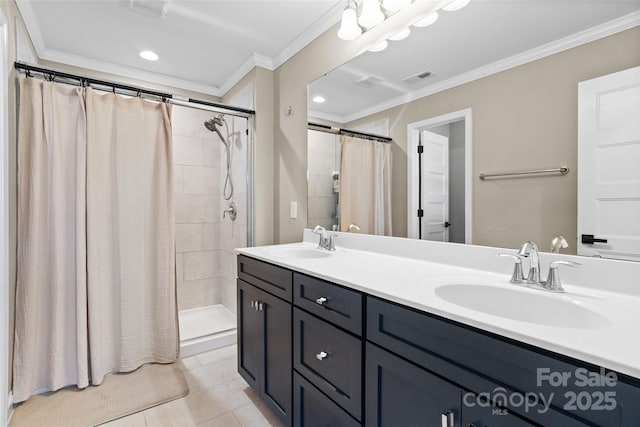 10270 Lakeshore Dr, Lancaster, SC 29720 - bathroom featuring visible vents, a sink, tile patterned flooring, and ornamental molding