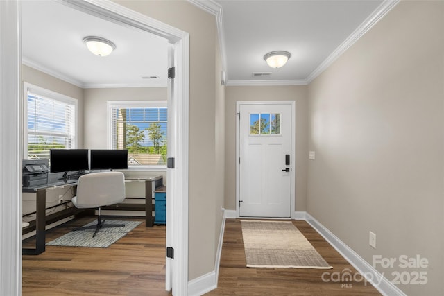 10270 Lakeshore Dr, Lancaster, SC 29720 - interior space featuring visible vents, ornamental molding, baseboards, and wood finished floors