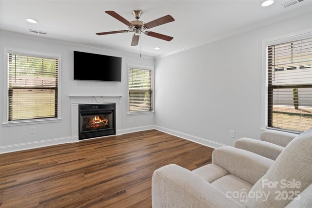 10270 Lakeshore Dr, Lancaster, SC 29720 - living area featuring baseboards, ceiling fan, wood finished floors, and visible vents
