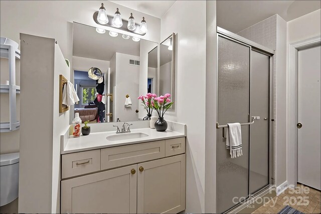 1832 J Julian Ln Unit D, Charlotte, NC 28208 - bathroom featuring a shower stall, vanity, and toilet